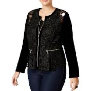 INC black lace peplum style zip up jacket